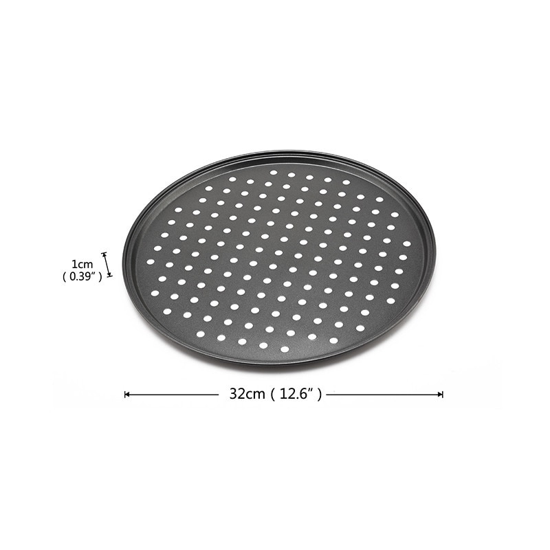 Bandeja para hornear pizzas antiadherente de acero al carbono bandeja de 32cm soporte para platos y pizzas utensilios de horno doméstico para cocina accesorios de Herramientas-Negro