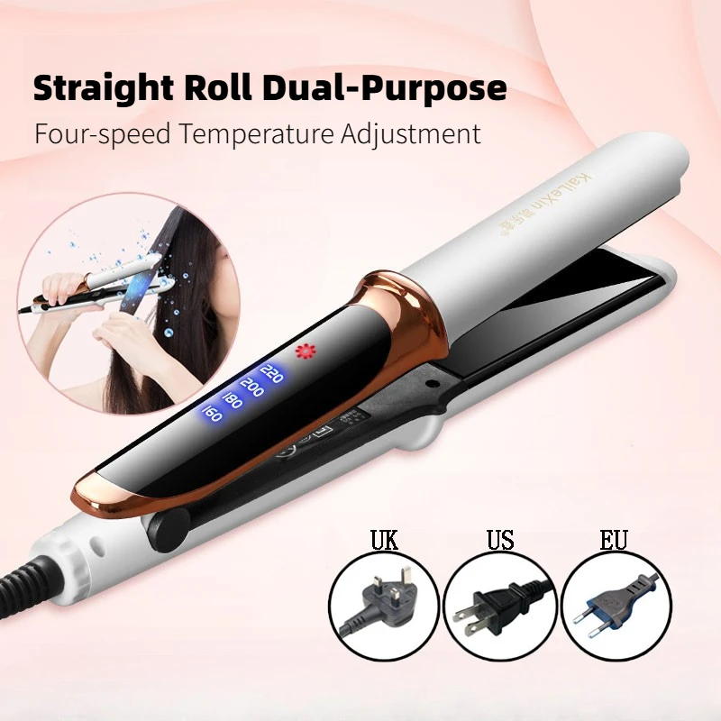 Plancha de pelo 2 en 1 con temperatura ajustable, 4 engranajes, herramienta de estilismo de calentamiento rápido para cabello húmedo o seco