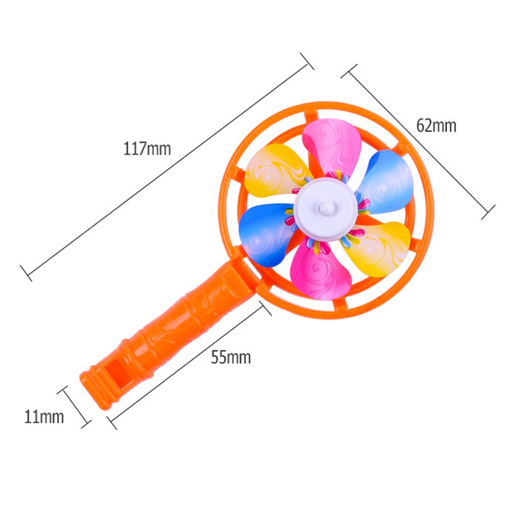 5Pcs Coloful Windmill Toy Whistle Musical Education Toys Music Instrument Plastic Whistling Handle Toys Pinwheel Wind Spinner