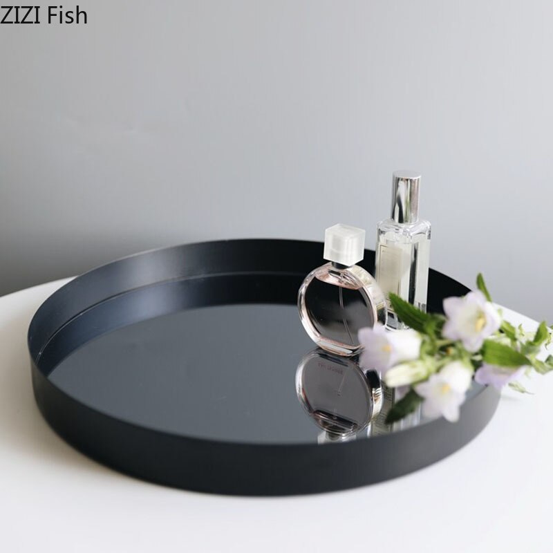 Black Mirror Glass Tray Metal Trays Decorative Storage Plate Dressing Table Jewelry Necklace Display Plate Cosmetics Organizer