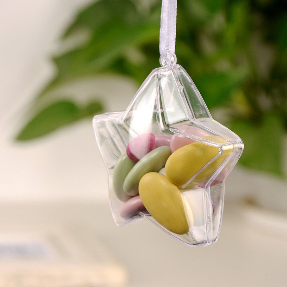 10PCS Fillable Star Shape Ornaments Transparent Pendants DIY Candy Boxs for Wedding Birthday Party (10.3cm)