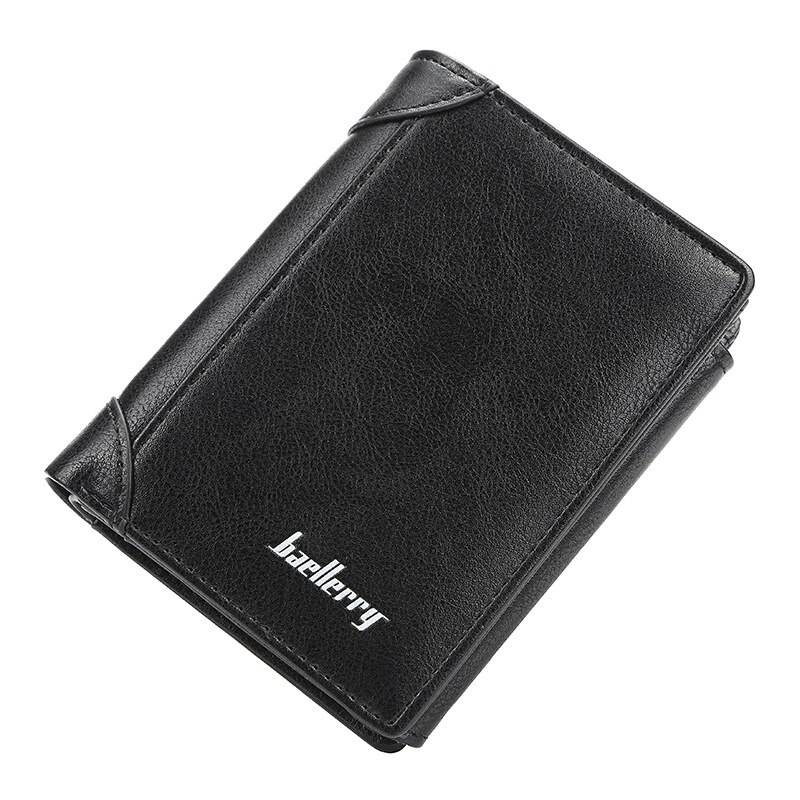 Baellerry PU cuir hommes portefeuilles court homme sac à main avec poche à monnaie porte-carte à trois volets portefeuille hommes pochette d'argent: BLACK