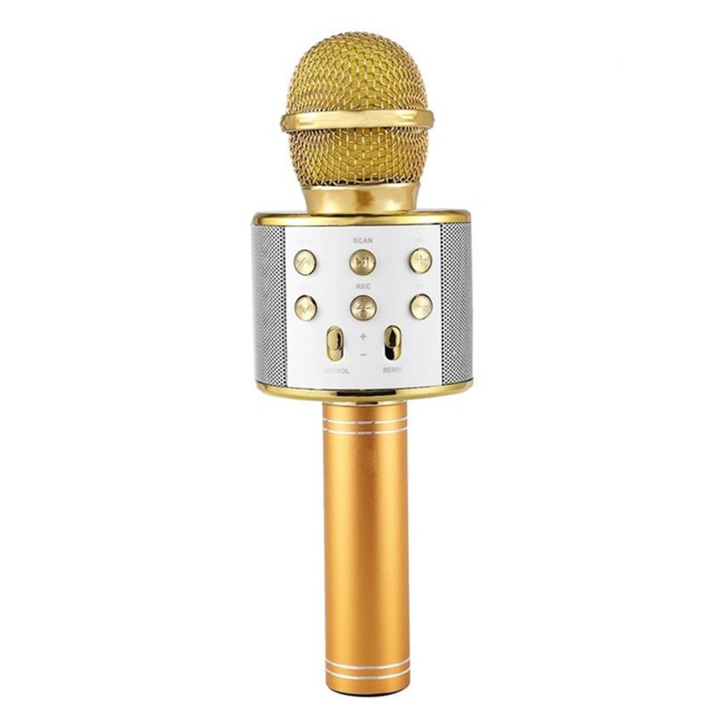 WS 858 Microphone sans fil Bluetooth USB condensateur karaoké micro support Radio haut-parleur Mikrofon studio enregistrement Ws858: Gold
