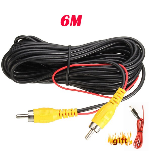 RCA Video Signal Cable Car Reverse Rear View Parking Camera Video Cable with Detection Wire For All Car Accessories 6 Meters: 6M Gift