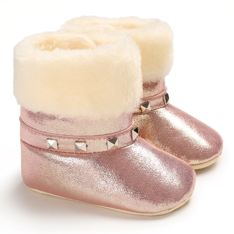 Boweaey Puur Katoen Zachte Bodem 4 Kleuren Baby Schoenen Lederen Winter Laarzen Voor Meisjes En Retail B219: PINK / 1