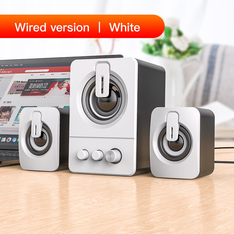 USB Wired Computer Speakers PC 4D Stereo Sound Surround Loudspeaker for Laptop Desktop Bluetooth Speaker Multimedia Loudspeaker: wired white 3pcs