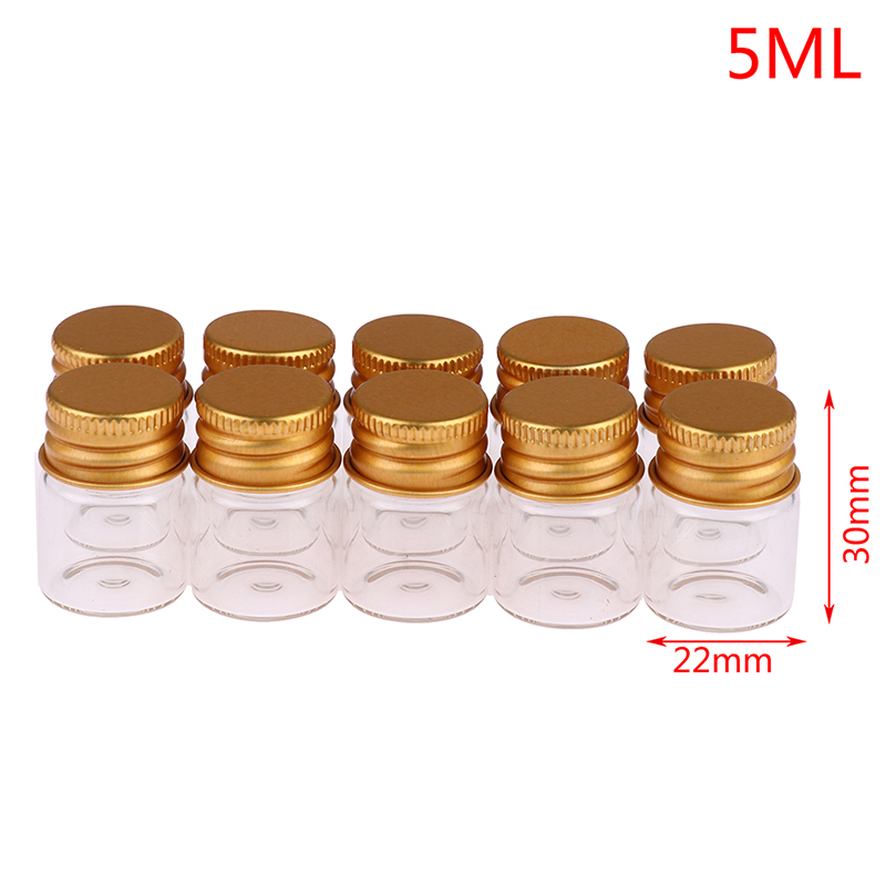 10 stk 5ml/7ml/10ml/14ml/18ml/20ml glassflasker med aluminiumslokk små miniglass 6 størrelser u-plukke: En
