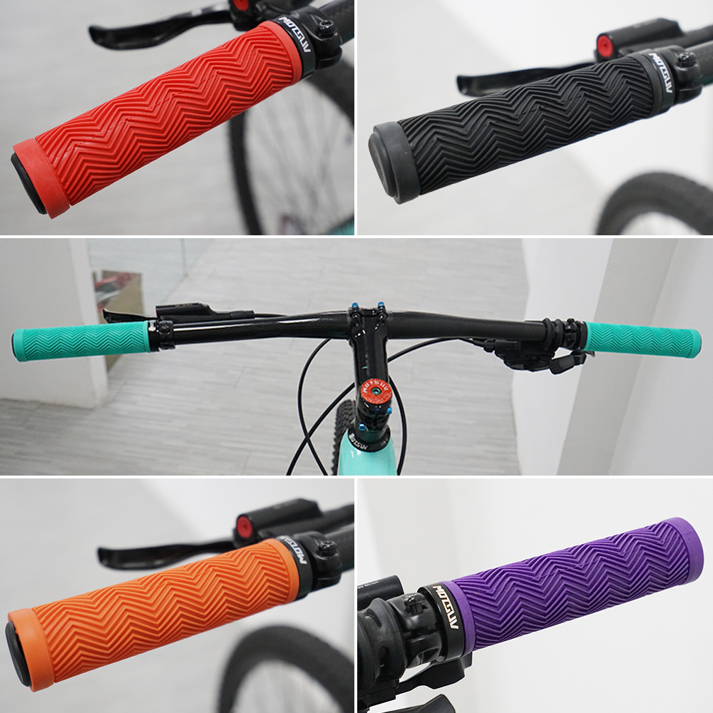 Manoplas MOTSUV para bicicleta de montaña, empuñadura de manillar de goma antideslizante, anillo de bloqueo de aleación de aluminio, corrugado, accesorios de ciclismo a prueba de golpes