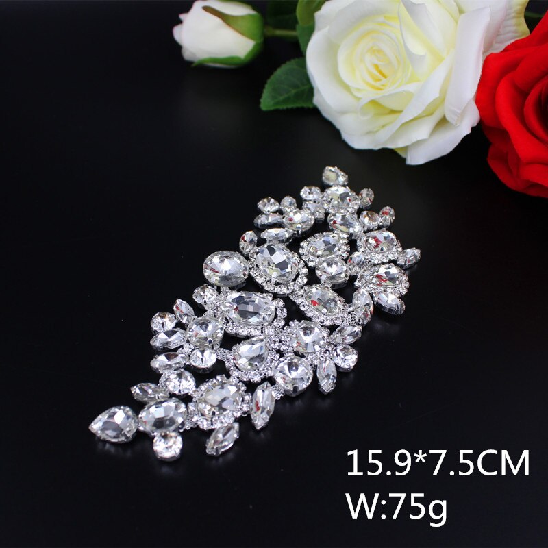couture sur Bling fleur strass Applique argent cristal Applique soirée robes de mariée bricolage décoration