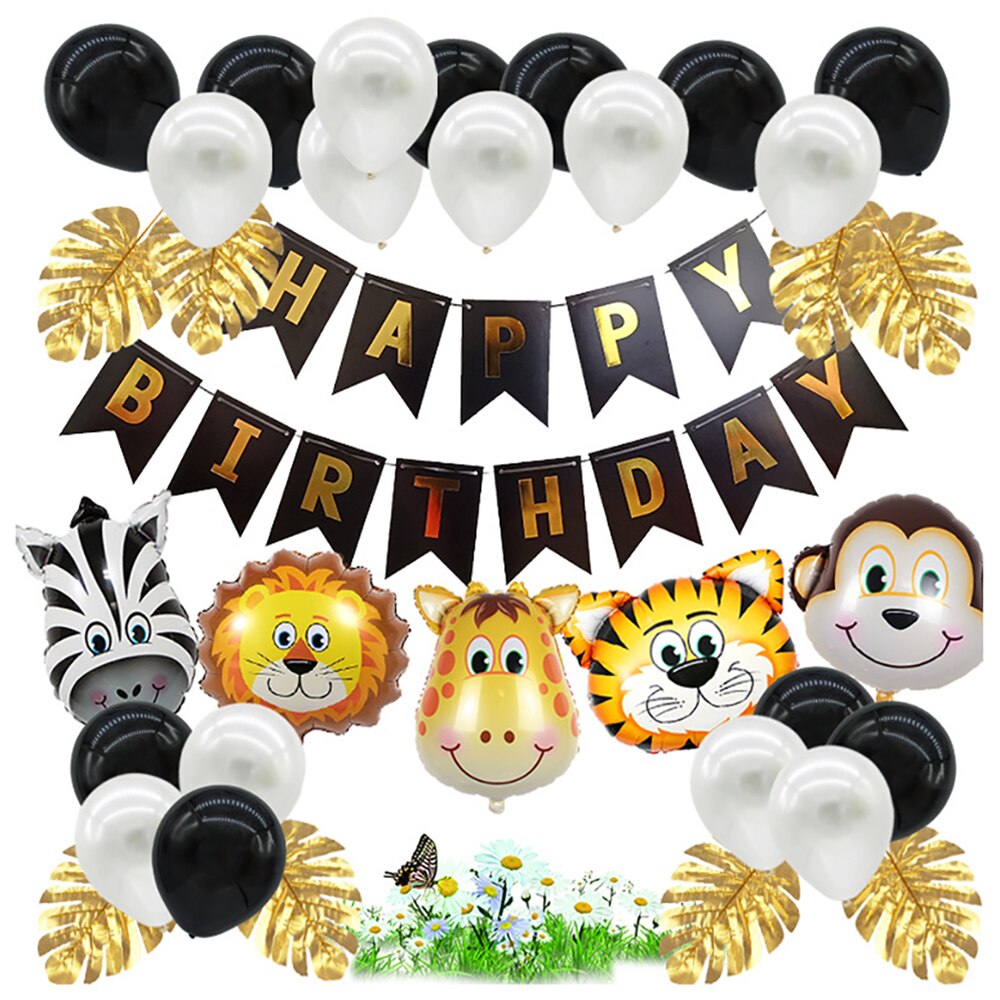 Kinderfeestdecoratie ballonnenset met bosdieren en zeethema, decoratie-accessoires, kleurrijke ballonnendecoratieset: Zwart