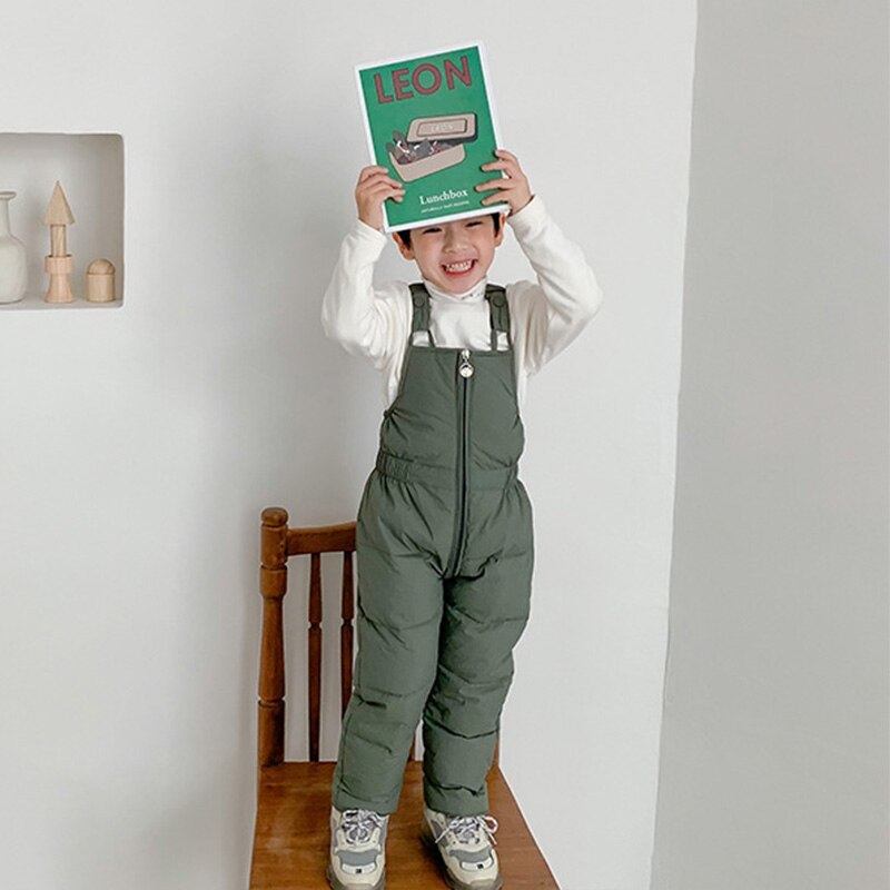 Crianças inverno quente macacão meninas & meninos inverno grosso calças de enchimento de algodão crianças macacão para meninas 1-5 anos crianças macacão: green