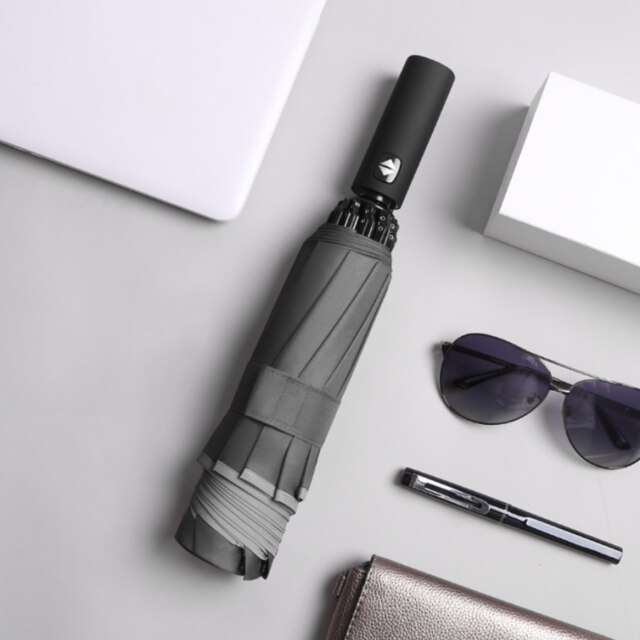 Ombrello antivento ombrello inverso automatico con striscia riflettente 3 ombrello pieghevole da pioggia per uomo: Grigio chiaro