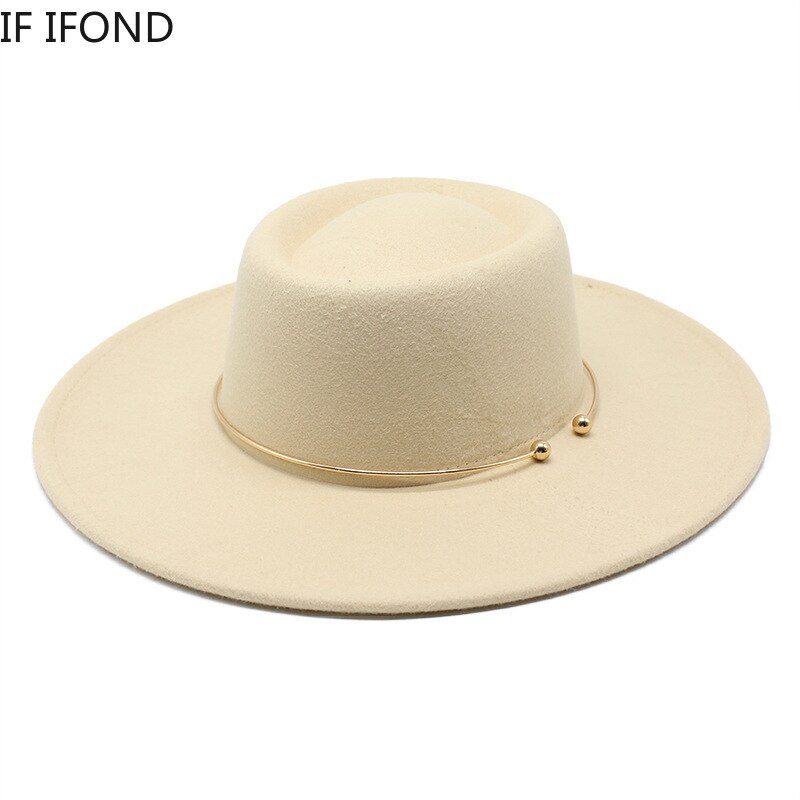 Fedora – chapeau feutré De Jazz pour femmes et hommes, à large bord De 9.5CM, avec chaîne en or, automne hiver, robe formelle
