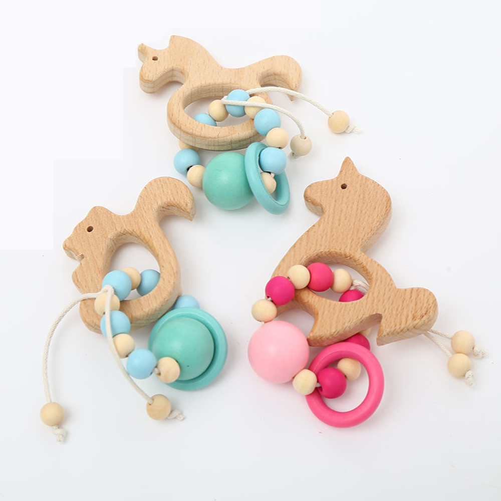 1Pc Hout Armband Dier Vormige Baby Organische Houten Siliconen Kralen Baby Molaire Speelgoed Voor Kids