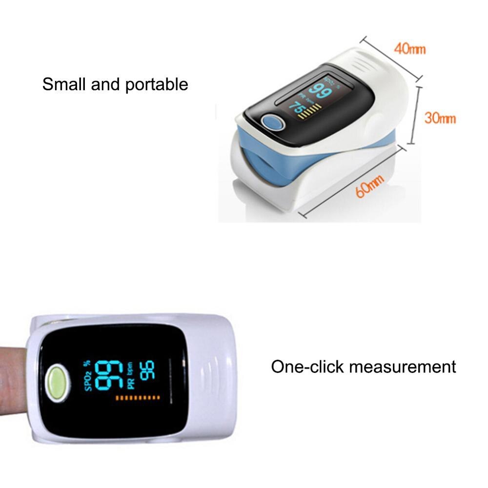 Portable Finger Pulse Oximeter Blood Oxygen Heart Rate SPO2 Meter Battery Powered Digital Fingertip Pulsoximeter for Home Use