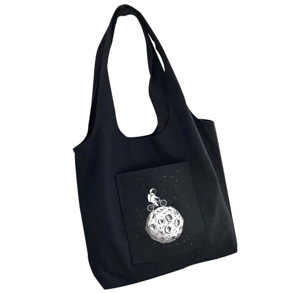 Boodschappentas Dames Canvas Tas Planeet Astronaut Afdrukken Reizen One-schouder Shopping Bags Wasbare Puur Katoen Opslag Draagtas