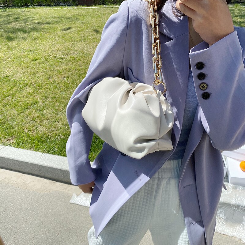 Bolso de cuero sintético con cadena dorada para mujer, bolsa de mano femenina para la axila, de hombro, de viaje, de Color sólido, para verano,