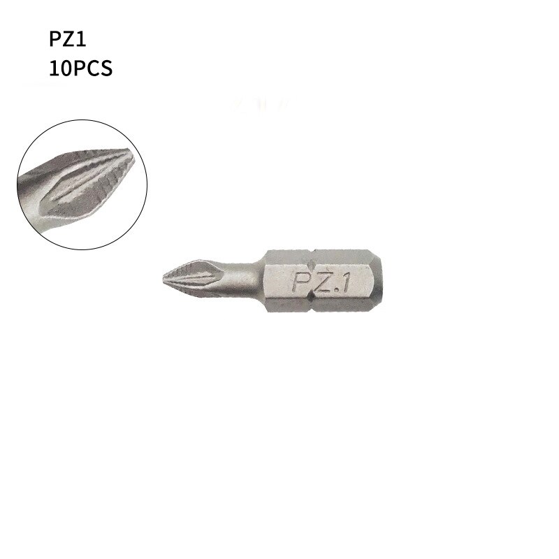 10/12 pièces PH1 PH2 PH3 PZ1 PZ2 PZ3 jeu d'embouts de tournevis magnétique 1/4 "tige hexagonale anti-dérapant Phillips accessoires pour outils électriques: 10pcs PZ1 25mm