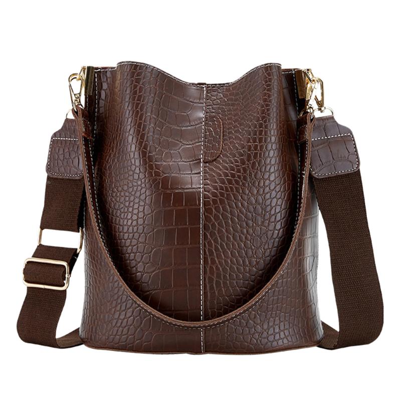 Bandoleras clásicas de piel sintética con patrón de cocodrilo para mujer, bandolera de hombro, bolso de mano, bolsas de compras para viaje: Café