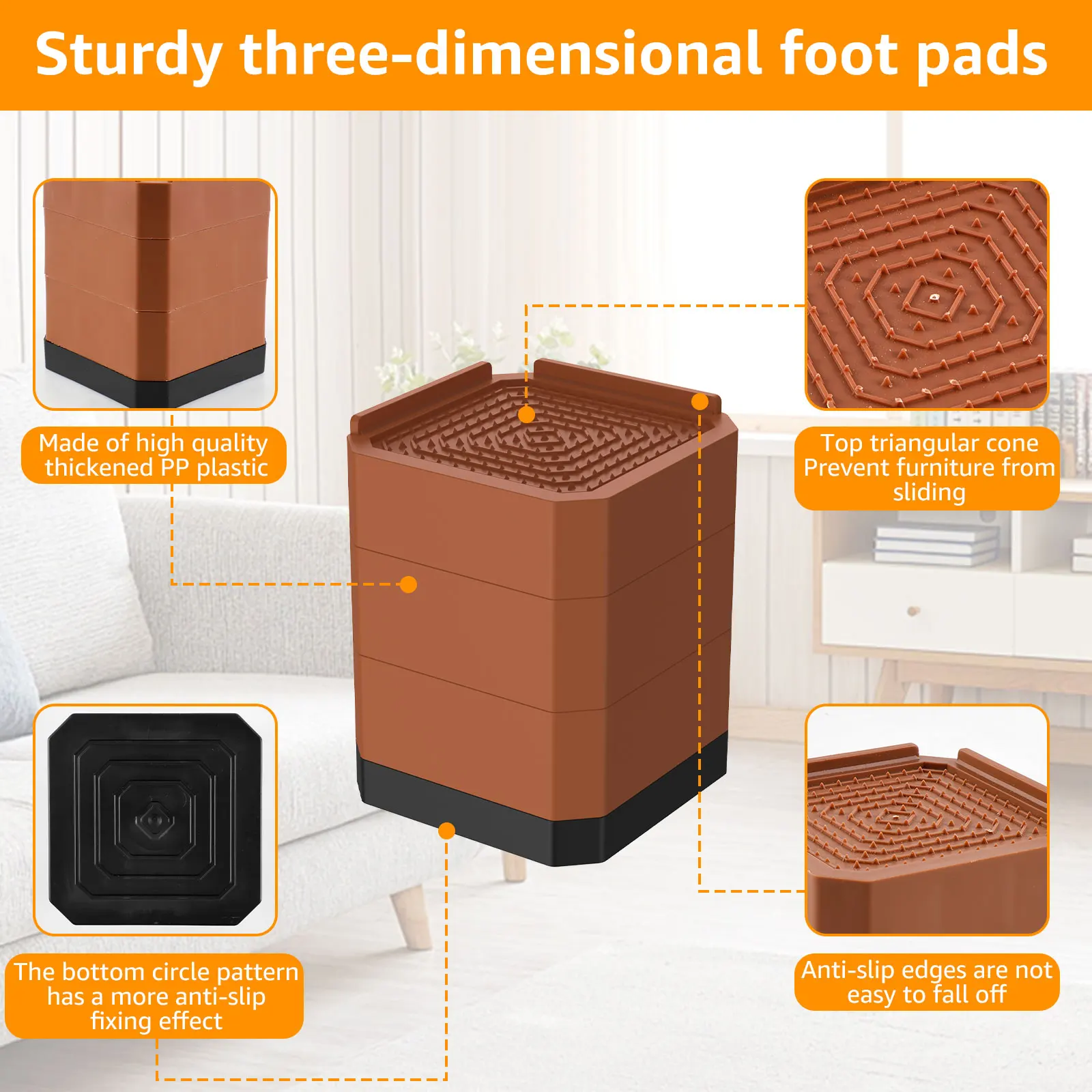 Rehausseurs de lit de 4 pouces, extensions de pieds de Table robustes à 3 couches, rehausseurs de meubles réglables et détachables, pieds rehaussants carrés
