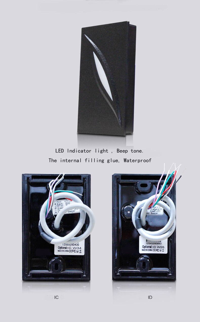 125Khz RFID Reader WG26/34 LED Light Waterproof Black Color Card Key fob Read For Access Control System