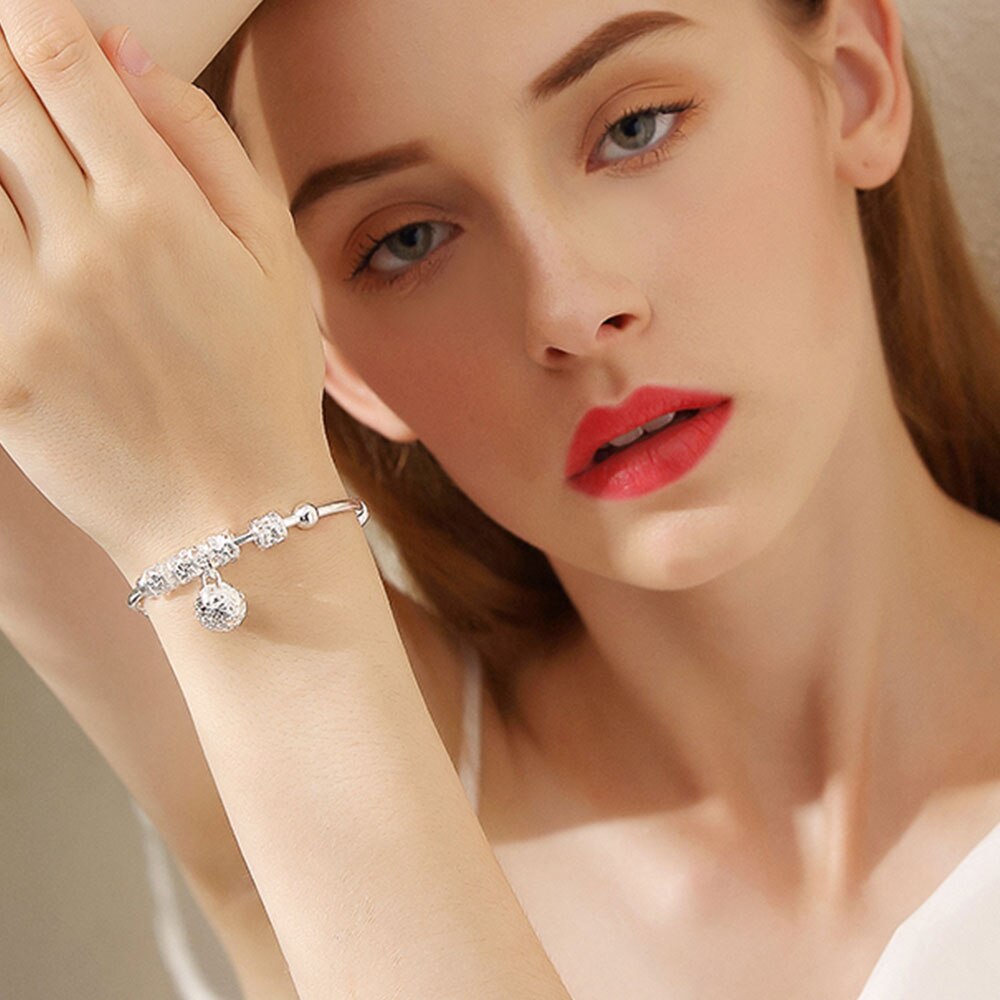 Luxus Armband Armreif Koreanische Schmuck Für Frauen Sterling Silber Armband Einstellbar Aushöhlen Liebe Armreif Hochzeit D30