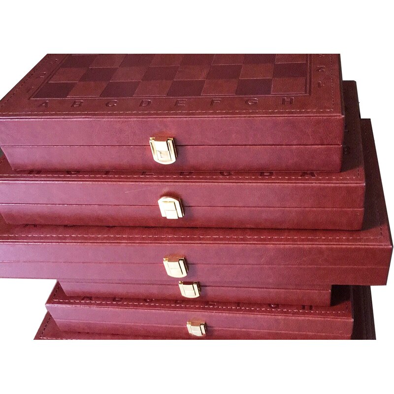 Wooden Chess Set King Height 79mm Chessman International Chess Game PU Leather Folding Chessboard Wood Chess Piece I48