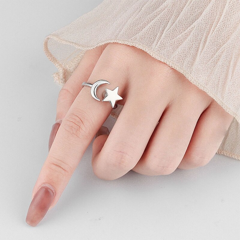 517F Gold Silver Ring Anti Anxiety Fidget Ring Anxiety Ring Star Moon Spinning Stress Relief Ring Spinner Meditation Ring