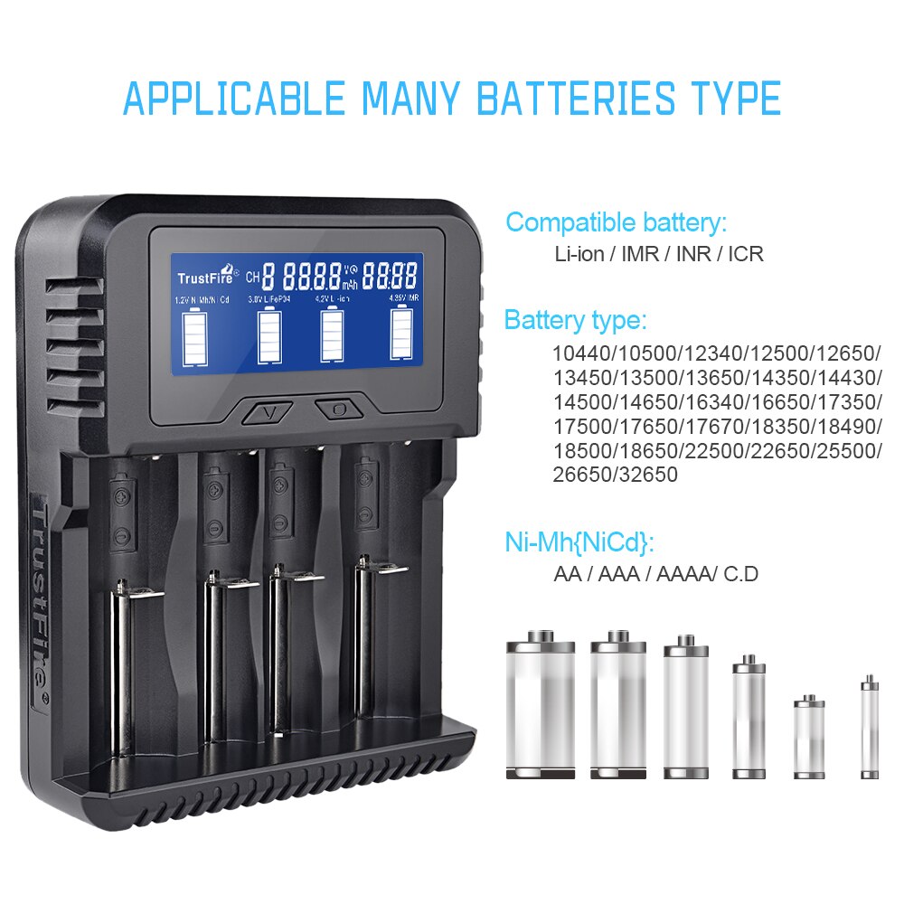 Trustfire TR-020 Battery Charger Household Powerbank for Li-ion IMR 18650 26650 32650 Ni-MH Ni-Cd AA RCR123A RCR123 Batteries