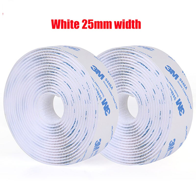 1M/Pair Self Adhesive Hook And Loop Tape16/20/25/30/38/50mm Sticky Nylon Fabric Adhesive Fastener Tape For DIY Accessories: White 25mm