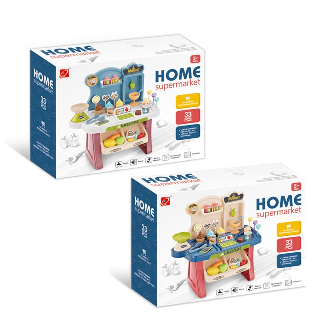 30Pcs Kinderen Pretend Play Simulatie Supermarkt Winkelen Speelgoed Kassa Speeltoestel Voor Kinderen Educatief Speelgoed-Blauw Roze