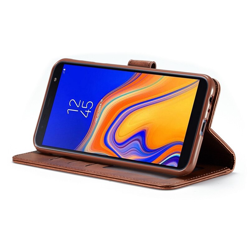 Voor samsung  j4 plus hoesje leren vintage telefoonhoesje op samsung galaxy  j4 hoesje flip portemonnee hoesje voor hoesje samsung  j4+  cover