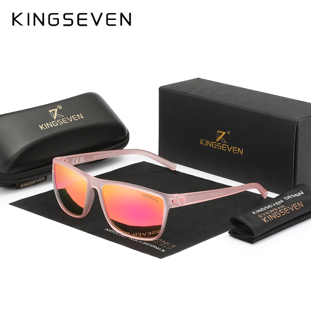 KINGSEVEN Neue polarisierte Sonnenbrille für Damen, klassisch, quadratischer Rahmen, Sonnenbrille für Herren, draussen-Reisen, 755: Rosa
