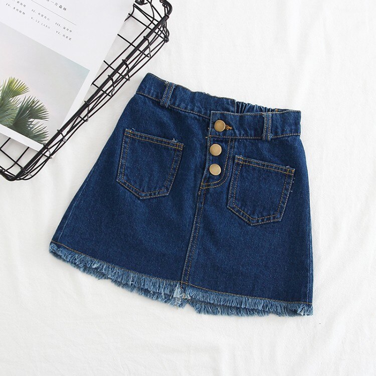 Sommer baby piger børn jean nederdele piger børn denim blyant nederdele knapper lommer enkeltradet kanter barn nederdel kostume