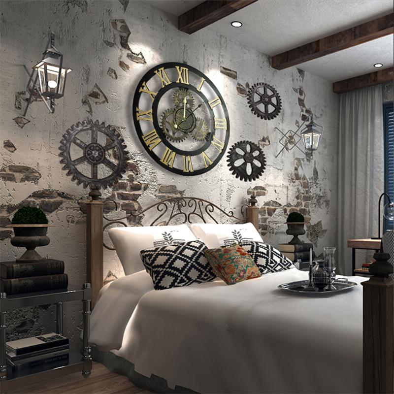 Industriële wandklok romeinse cijfers retro wandklokken industriële stijl huisdecoratie hangende horloge wanddecoratie