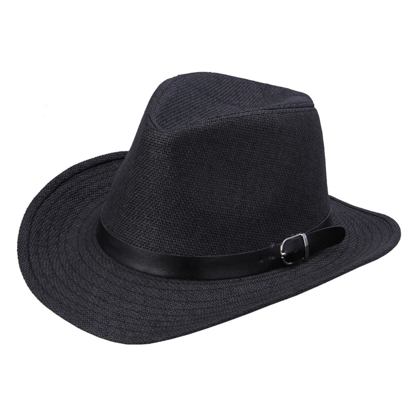 Sombreros de vaquero del oeste para hombre y mujer, sombreros de vaquero del oeste para caballero, vaquera, Jazz, iglesia, Sombrero a prueba de sol, Panamá, accesorios Retro Vintage con hebilla