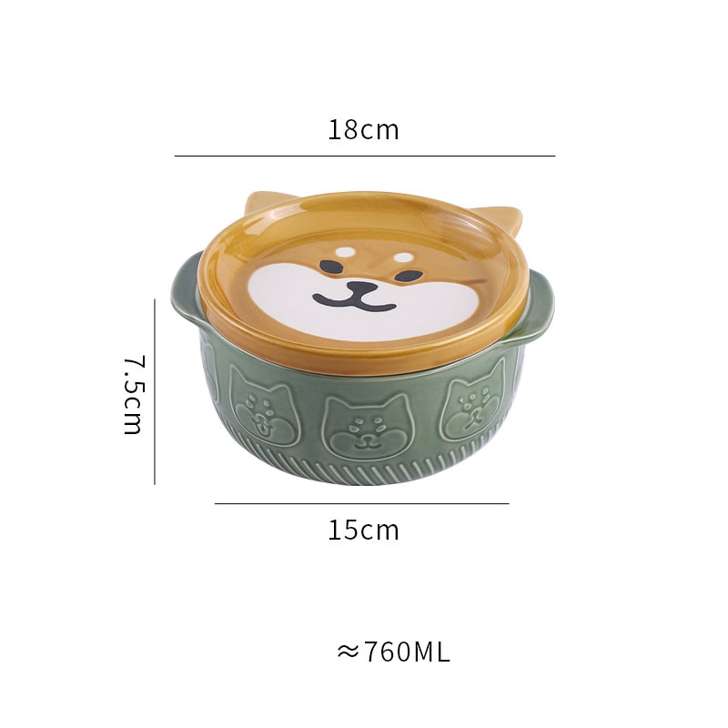 Cartone animato in ceramica giapponese gatto cane spaghetto ciotole con coperchi simpatico animale zuppa insalata frutta ciotola scatola decorativa stoviglie cucina arredamento