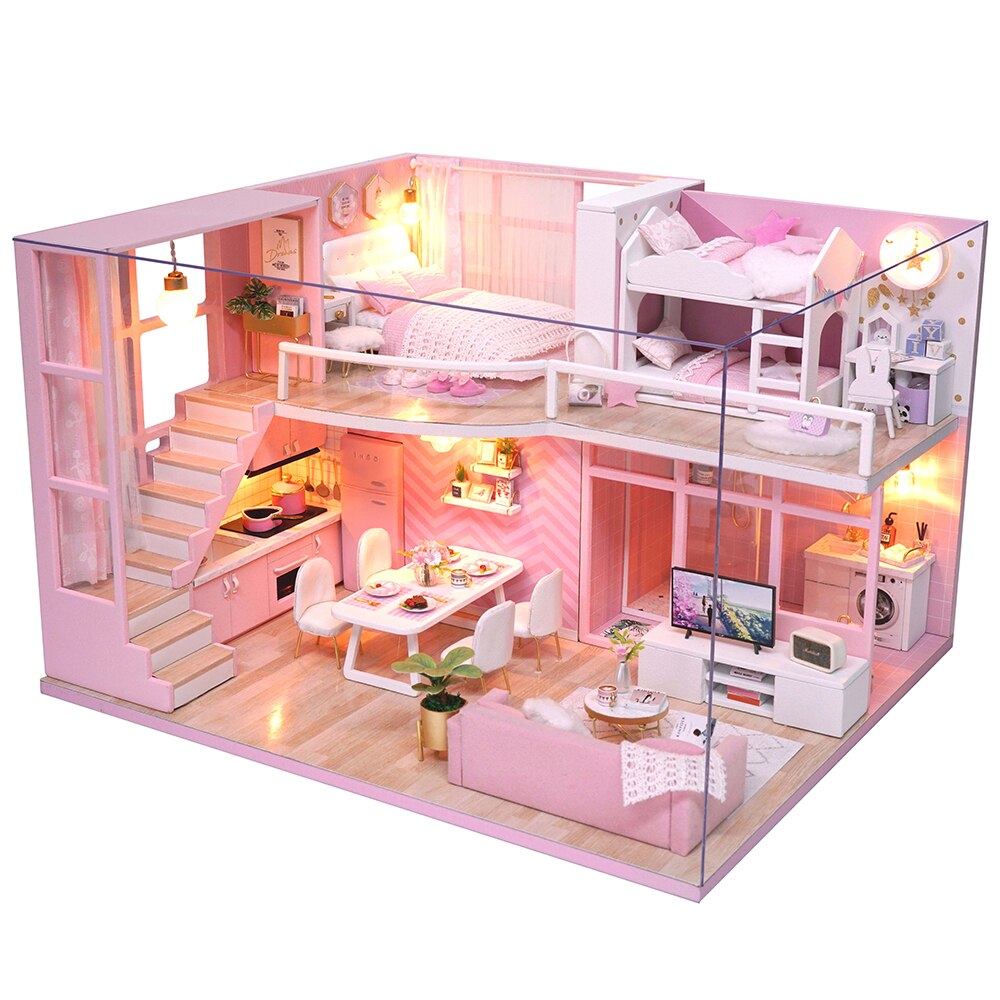 Cutebee DIY domek dla lalek zestaw chiński styl drewniany dom miniaturowe mebelki do domku dla lalek z zabawki z lampkami LED dla dzieci prezent na boże narodzenie: L26A