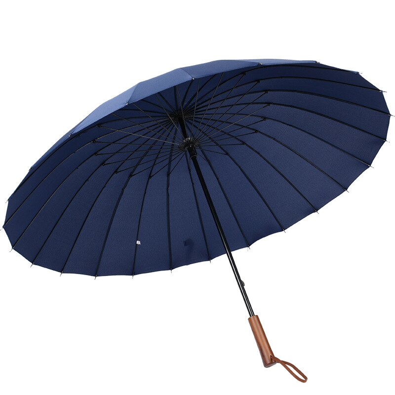Outdoor Travel Long Wooden Handle Umbrella Windproof Umbrella 24K Long Umbrella Men'S Women'S Solid Color: deep blue