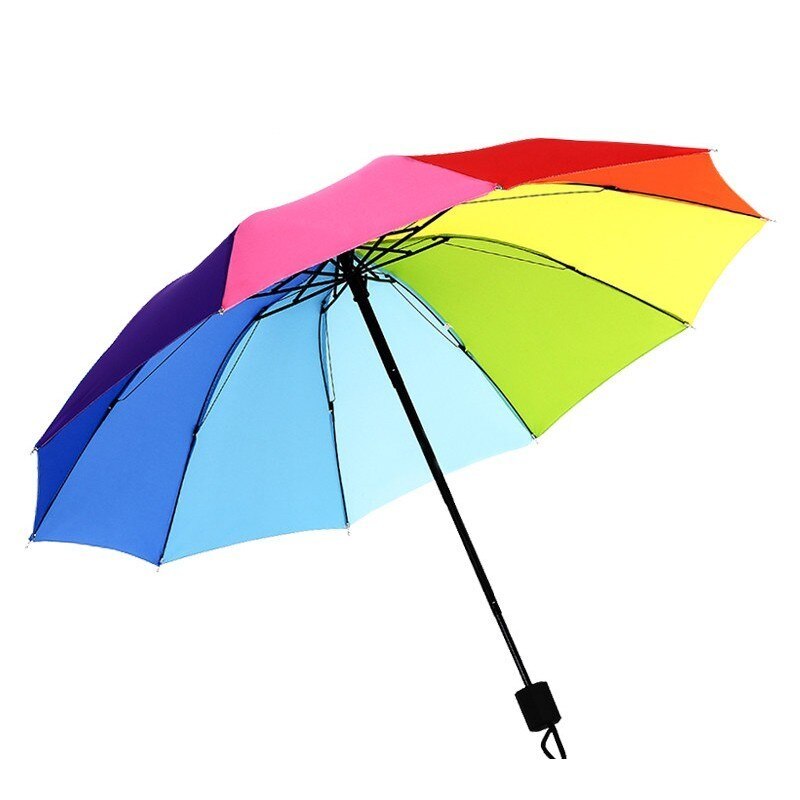 Składany parasol tęczowy lekki ładny parasol podróżny wiatroszczelna jasny kolor trzy składane parasol deszcz kobiety dziewczyny
