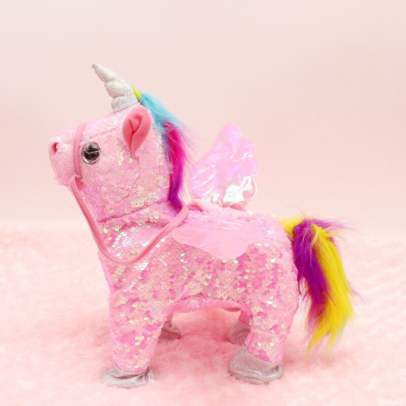 35Cm Grappige Elektrische Wandelen Eenhoorn Knuffel Gevulde Dier Muziek Unicorntoy Voor Kinderen Grappige Kerst Verjaardag: Pink sequins