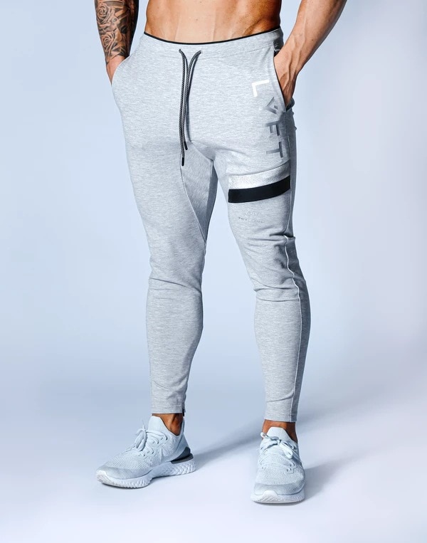 Muscle LYFT Sports Pants Men's Running Pure Cotton Slim Leggings Lace Up Hem Zipper Casual Pants: European size L / Gray
