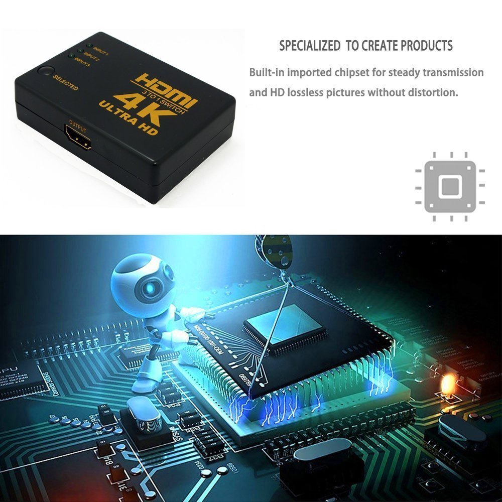 AMKLE HDMI Switch 4K * 2K 3D HDMI Splitter Mini 3 Poorten Switcher 3-in-1 -Out HDMI Hub voor DVD HDTV Xbox PS3 PS4 Latptop TV BOX