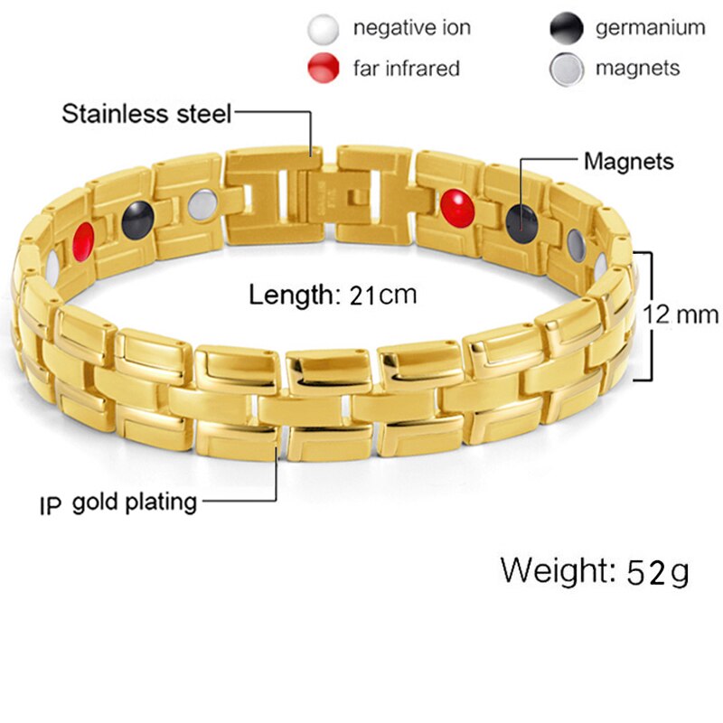 99.99% Pure Germanium Gezondheid Armband Voor Mannen Vrouwen Korea Populaire Rvs Magnetische Toermalijn Energie Power Sieraden: 16