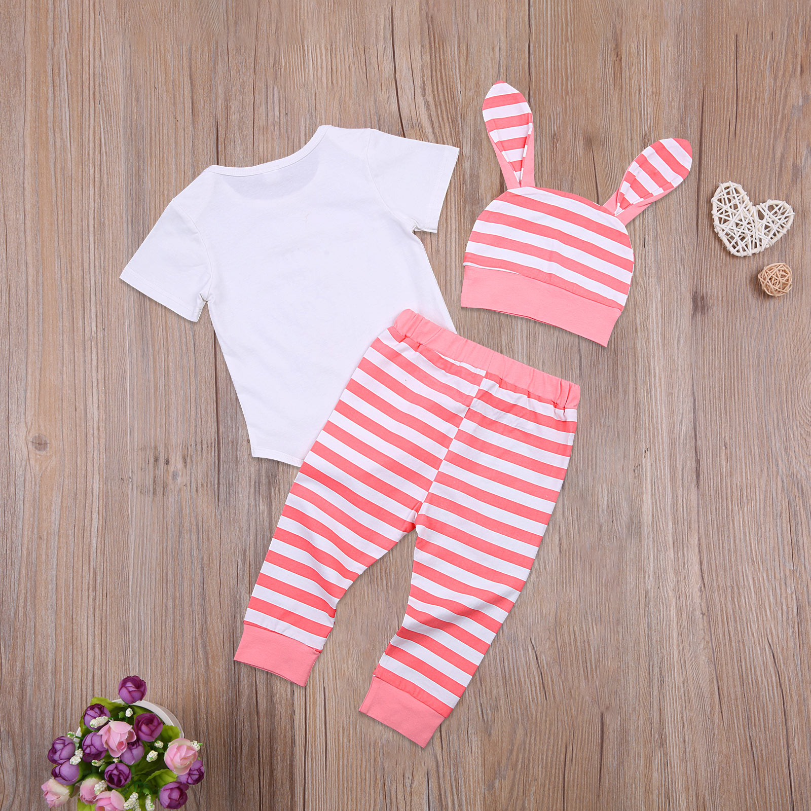 Citgeett Summer Easter 0-18 Months Baby Girls Boys Clothes Cute Rabbit Letter Long Sleeve Romper Stripe/Print Pants Hat Set
