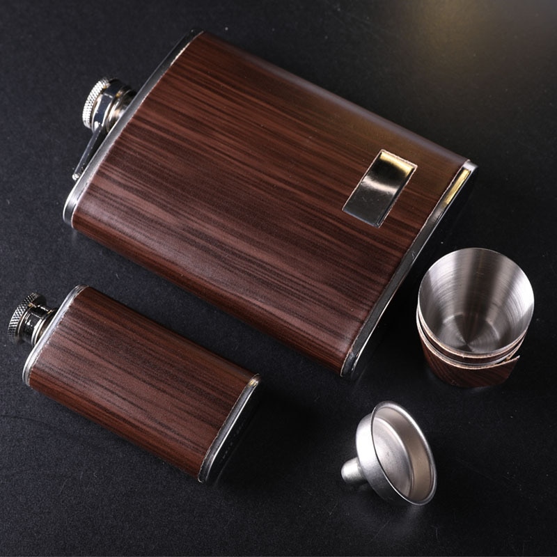 9 oz Wooden Hip Flask Set Whiskey Wine Stainless Steel Alcohol Flagon Bottle Travel Drinkware For