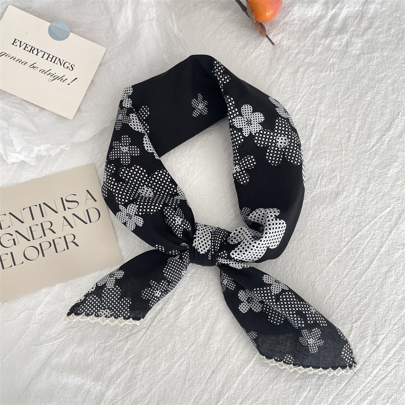 Blomsterprint lommetørklæde lille hijab bomuldshovedtørklæder kvinder firkantet lommetørklæde hårtørklæder 70cm sød bandana hovedtørklæde dame: Grå