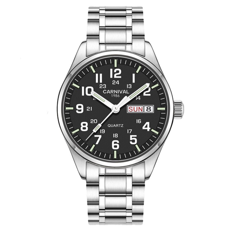 Carnaval horloges heren sport waterdicht datum analoog quartz herenhorloges zakelijke horloges voor heren relogio masculino: Zilverzwart