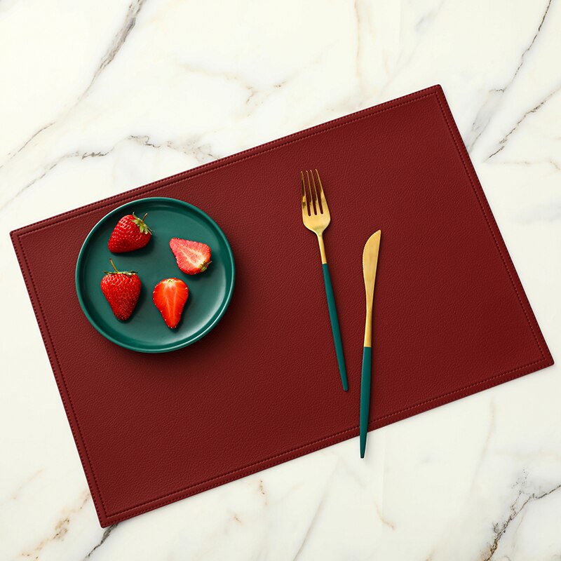 1Pc Ronde/Rechthoekige Faux Lederen Placemat Waterdicht Olie-Proof Warmte-Isolerende Tafel Mat Hotel Restaurant Tafel pu Placemat: Red 02