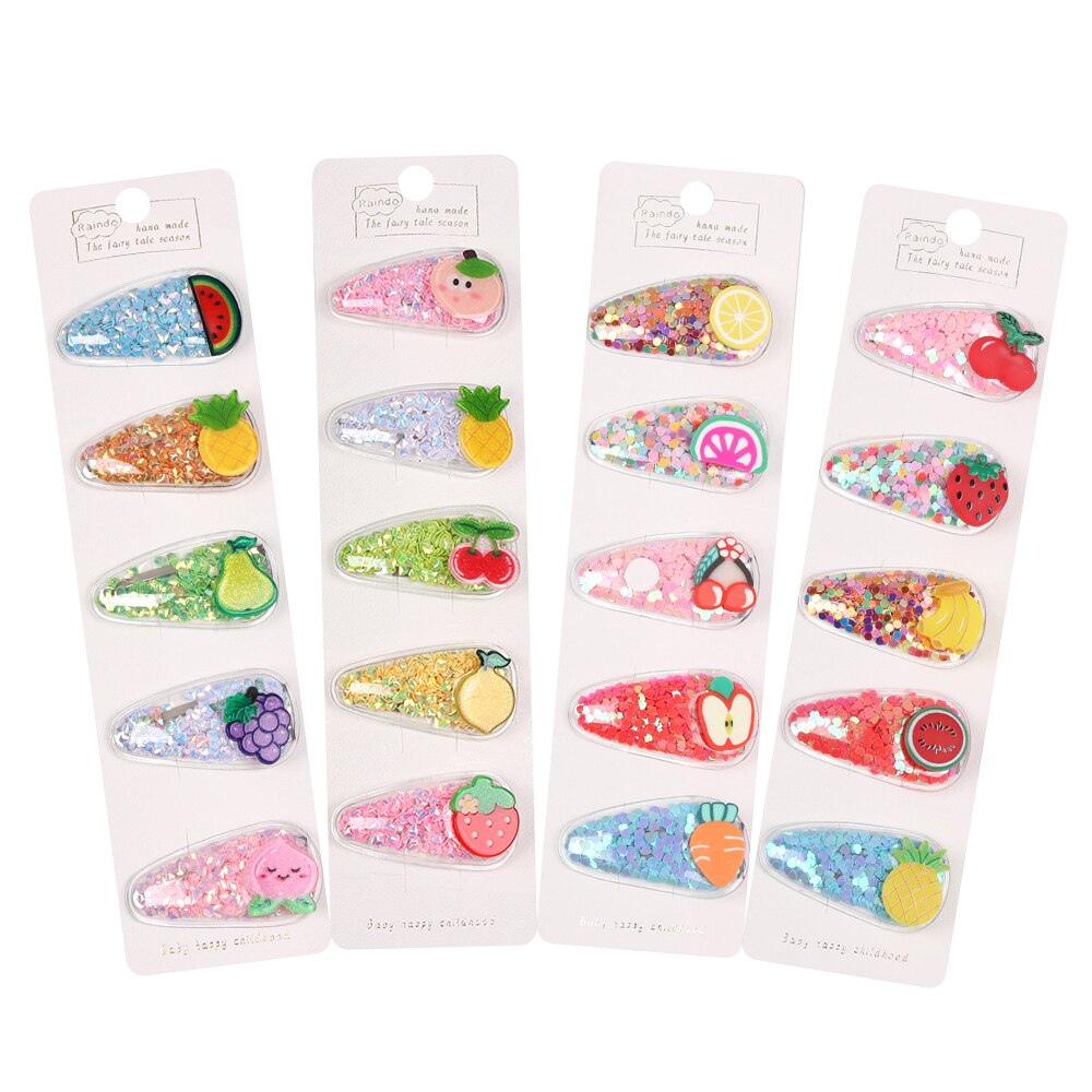 5 Pcs Baby Meisjes Mooie Fruit Sequin Haar Clips Prinses Glanzende Kleurrijke Haarspelden Haarspeldjes Leuke Zoete Hoofddeksels Haar Accessoires